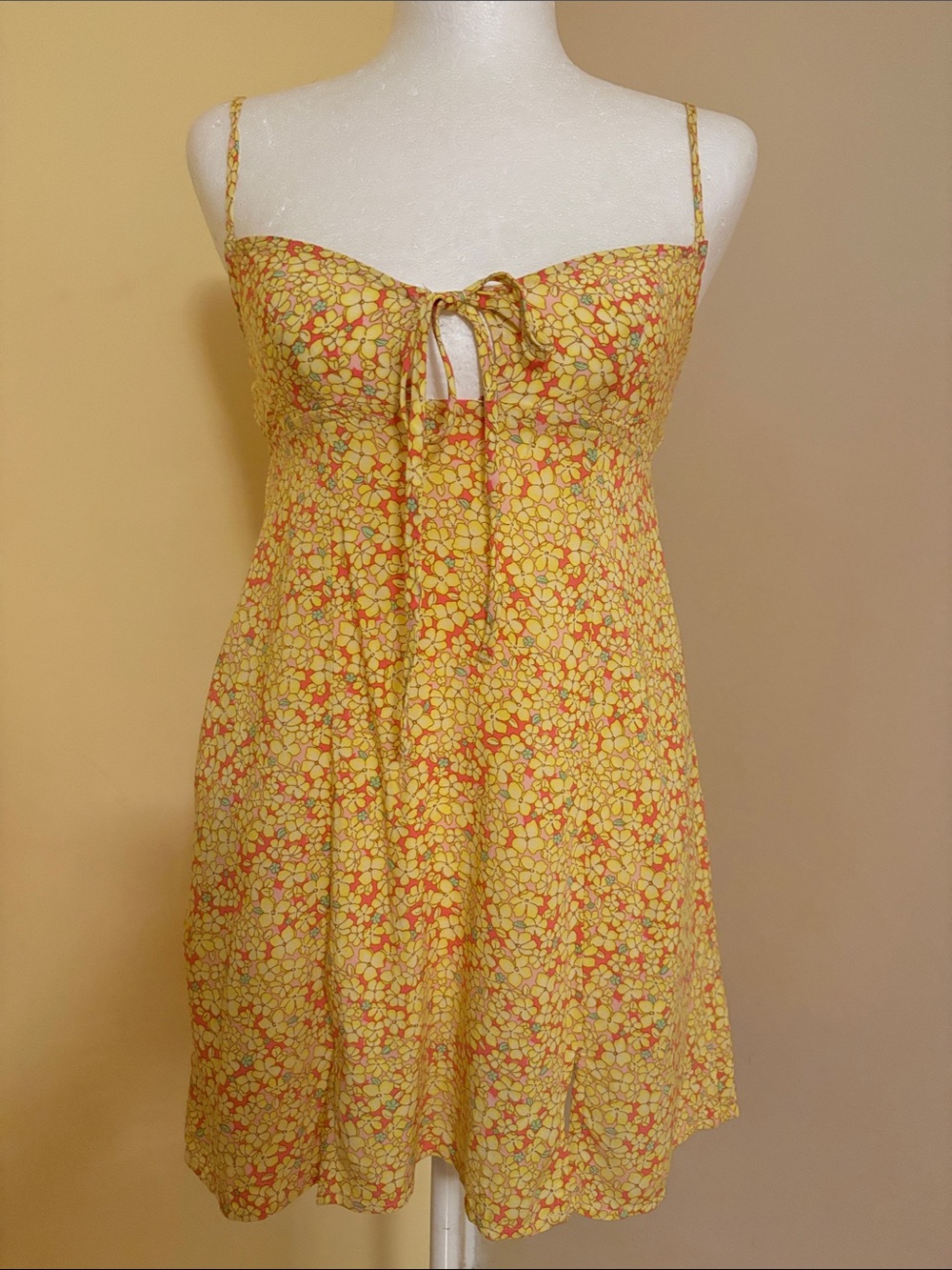 wild fable Yellow Floral Tie-Front Mini Dress XS